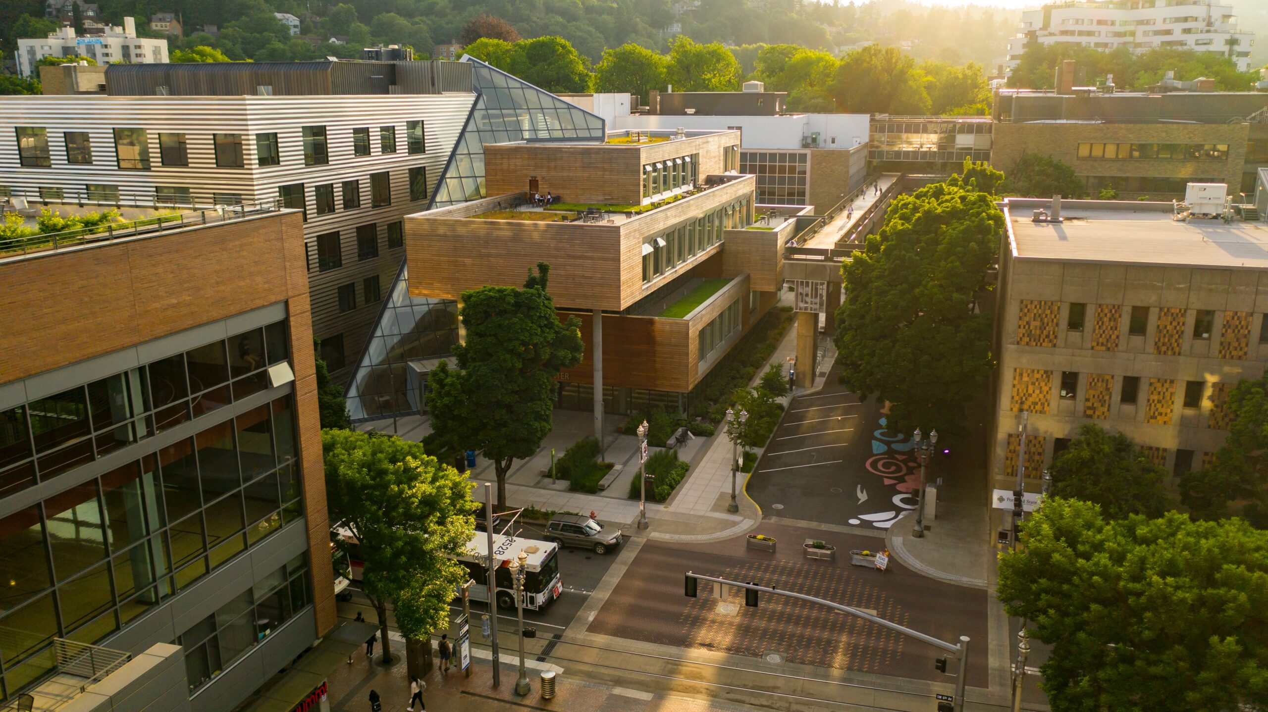 Aerial view of modern apartment buildings