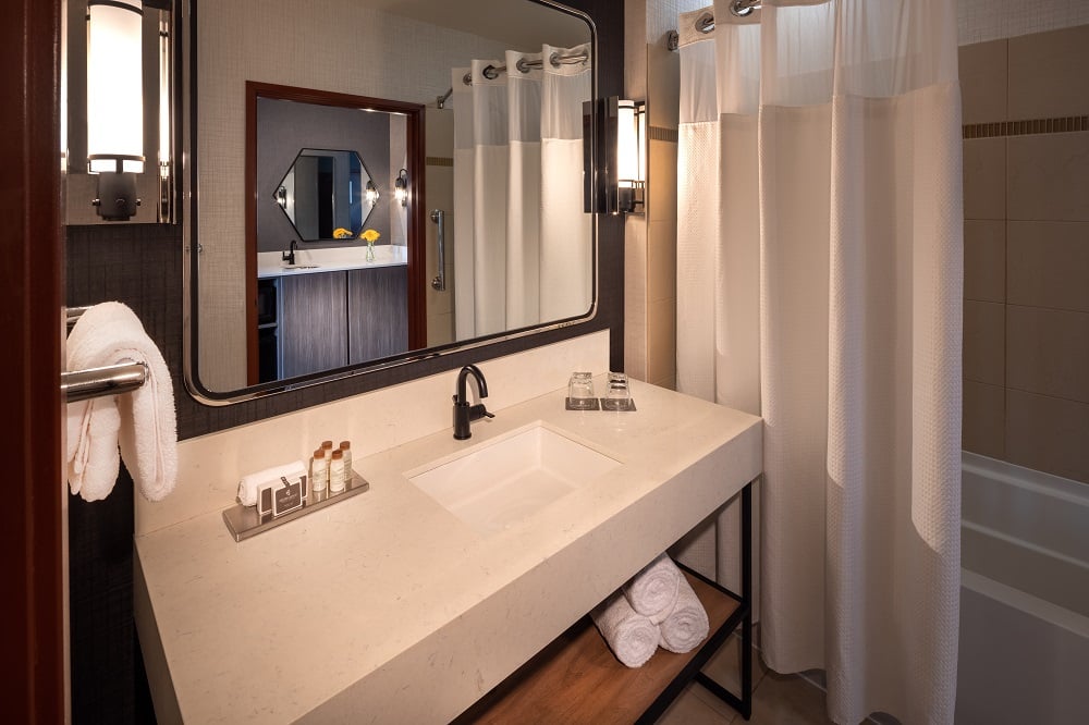 hotel bathroom vanity and shower