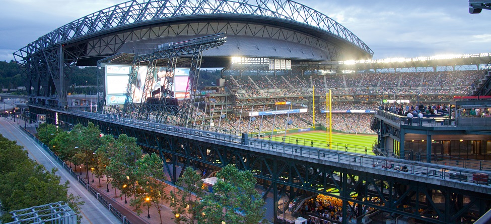 T Mobile park lit up.